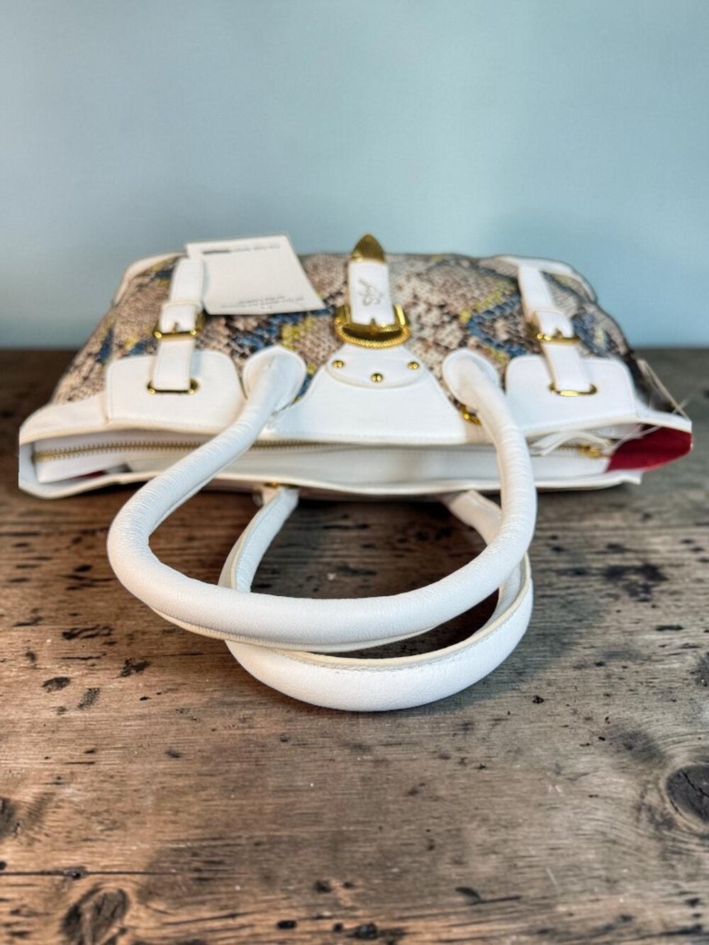 Sharif 1827 Studio Leather and Snake Foil Top Handle Shoulder Bag - SAMPLE BAG - Picture 11 of 15